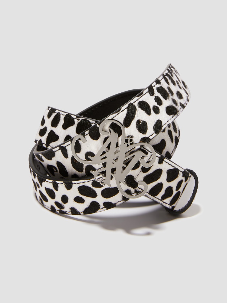 Blouse en satin de soie, blanc | MAX&Co. Ceinture en peau de poulain avec emblème - BLANC NOIR - MAX&Co.